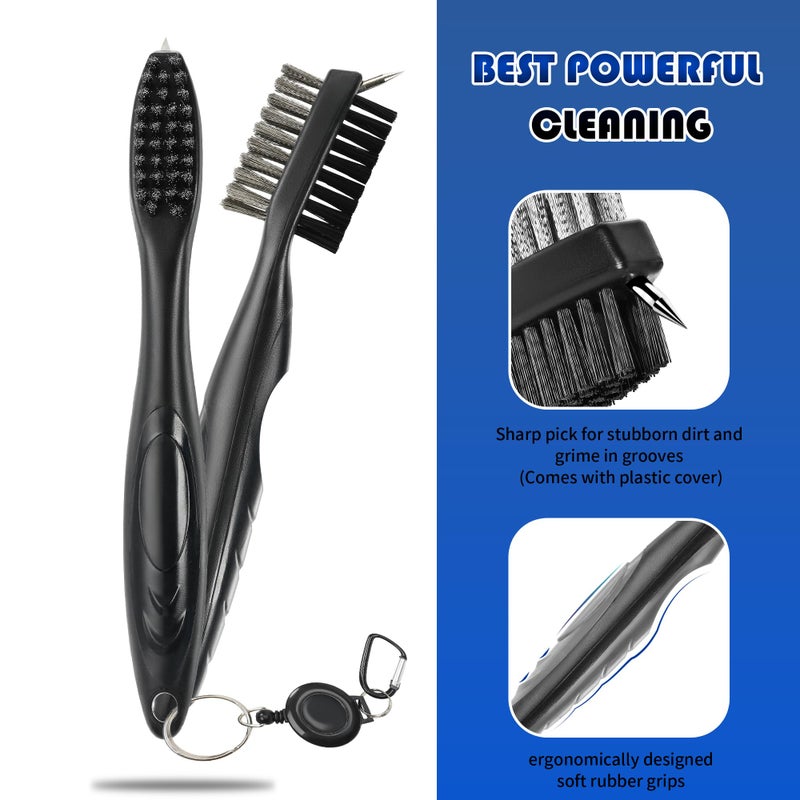 Mile High Life Golf Club Brush, Club Groove Cleaner with 2 Ft Retractable Extension Cord and Aluminum Carabiner, Golf Bag Accessories for Men and Women, Black - Image 5